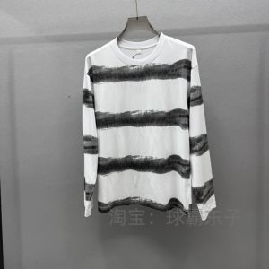 Mens Loose Comfortable Long Sleeve T-Shirt Pure Cotton Striped Casual Shoulder Drop Brand New Early Autumn Fashionable Clothing