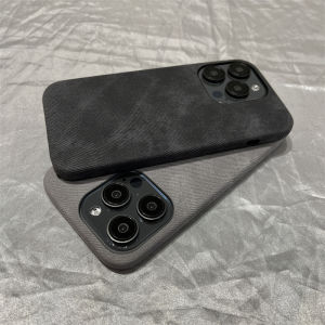 Canvas Denim Pattern Ultra-Thin Protective Phone Case for  15Promax 14 13 12 Skin-like Leather Simple Style Small 4