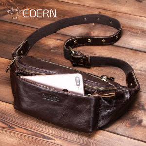 EDERN Retro Genuine Leather Waist Bag for Men Versatile Casual Cowhide Belt Bag Mens Sling Bag Sports Mobile Phone Waist Pouch