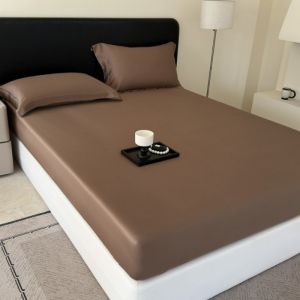 1 PC 180*200 ซม.แผ่นติดตั้งฤดูร้อน Lyocell ไม้ไผ่Solid Blue Silky Smooth Cool Feeling ที่นอนพร้อมแถบยืดหยุ่น