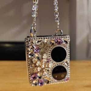 Luxurious Elegant Huawei P50 Pocket2 Diamond Encrusted Phone Case with Lanyard Hand Chain Protection for Women Fashionable Lightweight