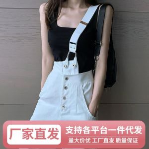 หลวม ขาตรง เดนิม ชุดเอี๊ยม ผู้หญิง สูง เอว เก้าเท้า สีดำ สีขาว เวอร์ชั่นเกาหลี Wz2024 ฤดูใบไม้ผลิ Season Button Craft