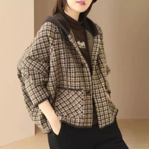 Fashion Autumn Plaid Single Breasted Thick Short Jacket