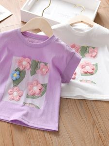 Girls Cotton T-Shirt Short Sleeve Summer Thin round Neck Kids Clothes Baby Toddler Girls Childrens Top Breathable Sweat Absorbent