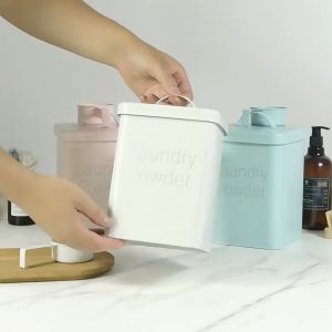 【Woody】 Detergent storage box with lid and scoop Multipurpose Washing Powder Container Household Detergent Box With Lid
