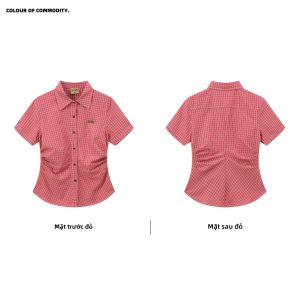 JNXS | Áo Sơ Mi Dáng Rộng Tự Do Có Túi Phồng Họa Tiết Gingham