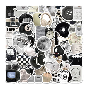 60PCS Ins Style Apathy Black White Simple Decals Cute Stickers Aesthetic Phone Notebook Suitcase Laptop Fridge Wall Sticker