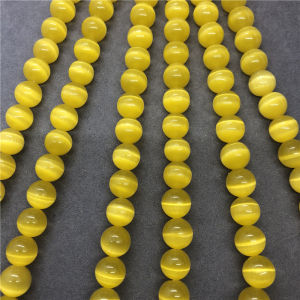 ลูกปัดตาแมวสีเหลือง4-12มม. กลมลูกปัดหินหลวมธรรมชาติเครื่องประดับสร้อยข้อมือ Diy