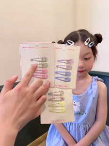 Korean version of the plaid print fresh bb clip denim floral water drop girls hair bangs clip hair accessories childrens hair clip