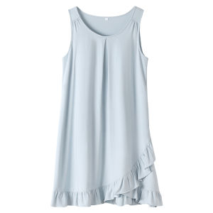 Váy ngủ MiiOW cho nữ làm bằng lụa thoải mái thoáng khí dáng dài màu trơn