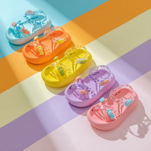 Princess Style Crystal Sandals for Girls Summer New Korean Version Cute Little Girl Baby Children Beach Shoes Trendy Slip-On
