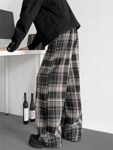 กางเกงขายาวทรงตรงชาย ทรงหลวม ทรงหลวม สไตล์ย้อนยุค สไตล์อเมริกัน กางเกงขายาวลายสก็อต ฤดูใบไม้ผลิและฤดูใบไม้ร่วง