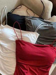 Womens Thin Strap Pleated Tank Top Short Length Fashionable Casual Vest Spring 2025 Other Material 100%