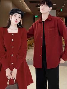 New Chinese Style Couple Wear Autumn and Winter New Arrival Bridal Party Your T-shirt and My Dress Plus Size Retro National Trend Dress Mens Shirt