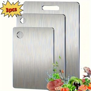 3pcs Premium Stainless Steel Double Sided Cutting Board Set Dual Use for Vegetables Meat Durable Food Grade with Easy Grip