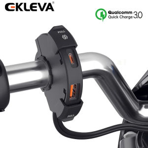 EKLEVA Universal QC3.0 Motorcycle USB Charger 48W USB-C Power Adapter Waterproof Handlebar Mounting Bracket Camera Phone Charger
