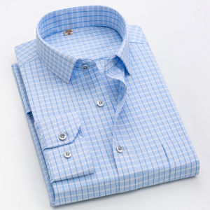 Autumn Plaid Casual Long Sleeve Shirt Mens Simple Classic Business Office Formal Shirts Fashion Soft Breathable Party Dress