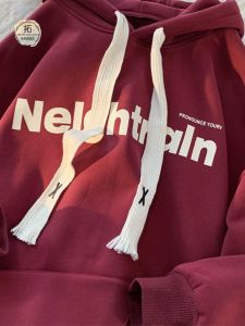 Red Wine Color Hoodie Mens Spring Vintage Style Heavyweight Loose Fit Fleece Lined Thickened Casual Streetwear Sweatshirt