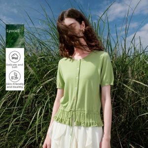 3COLOUR·S | Tencel Short Sleeve Round Neck Knit Cardigan
