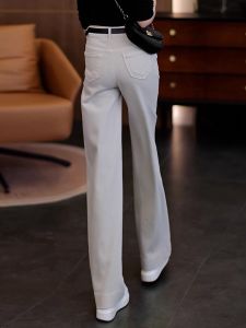 Retro Slim Wide Leg Denim Jeans Womens High Waist Loose Fitting Pure Cotton Straight Cut Trousers Autumn New Style Casual Cotton Jeans