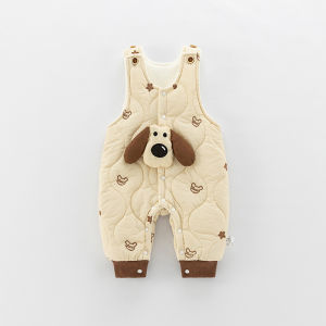 Clothes for Babies Newborn Winter Fleece-lined Thickened One-Piece Romper Boys and Girls Baby K-style Super Cute Suspender Cotton Pants Fashion