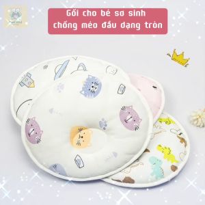 Gối cho bé sơ sinh chống méo đầu PooChild dạng tròn thấm mồ hôi ngủ ngon giặt dễ dàng thoáng khí bảo vệ bé