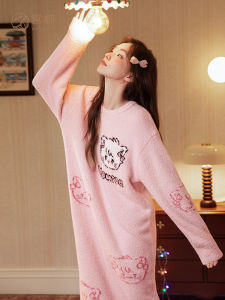 GONGDIE | Thermal Thickening Static Protection Half-side Fleece Sleepwear Dress