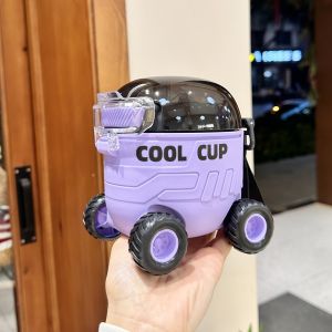 Portable 550ml Car-Shaped Water Bottle with Wheels Cute Leakproof Kids Sippy Cup with Strap Fun Cool Cup for Boys & Girls