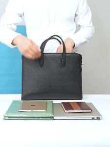 Yimo Fingerprint Lock Briefcase Top Layer Cowhide Large Capacity for 14-inch Laptop