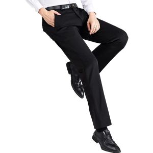 [Thickened Fleece-lined Non-Ironing] Mens Suit Pants Autumn and Winter Elastic Business Trousers Parka Straight Loose Trousers