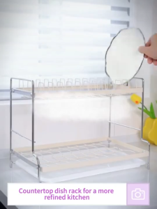 Dish Drying Rack White Kitchen Stainless Dish Drainer 2 Tier Kitchen Organizer With Drain Tray& Utensil Holder ﻿