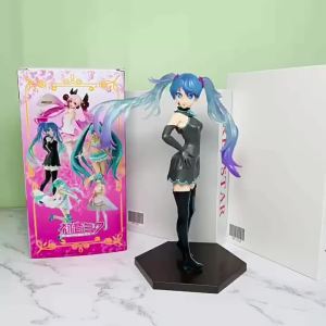 Bandai | Cartoon Anime 23cm Hatsune Miku Figure Kawaii Singer Black Skirt Ghost Cool Girl PVC Action Collectible Model Toy Cake Decor