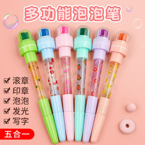 Cartoon Glowing Pen Reward Children Stationery Gift Magic Pen Multi-Function Bubble Pen Roller Stamp Pen Cute Toy for Kids