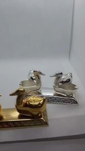 Gold & Silver Dual Duck Kumkum Box – Traditional Pooja Sindoor Holder