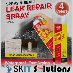 【SKIT SG】700ml Waterproof Anti Leakage Spray ★ Leak Sealer Spray ★ Rubberized Seal Spray ★ Pipe Leaking Remedy Sealant ★ Water Leakage Repair Spray ★ Anti Leak Stop Pipe Cracks ★ Roof Gutter Bocor Sealant ★ Available in Grey White Black Transparent