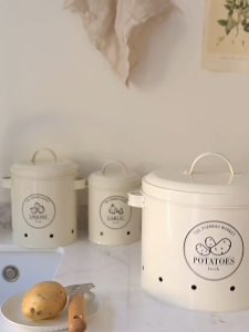 【Woody】 Antique Potato Onion Kitchen Storage Jar Container Potato Garlic Bucket Box barang kering kitchen organiser