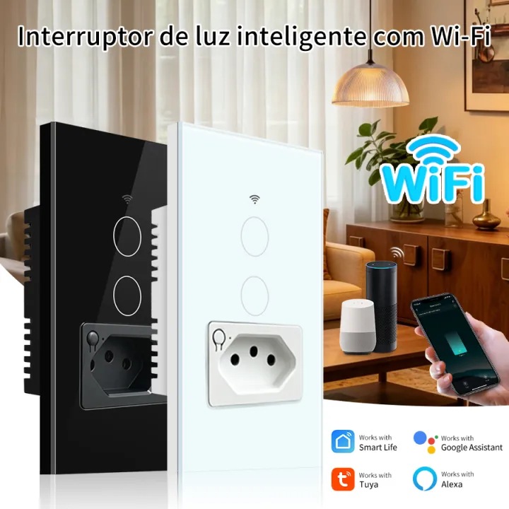 Tuya WiFi Smart Switch with Brazil Socket 1/2 Gang Plug 10A Wall Touch Light Switches Work with Smart Life App Alexa Google Home