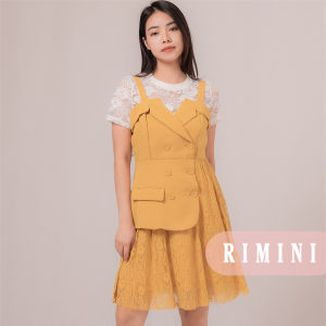 RIMINI - Overall Lace untuk Wanita: Dress Pesta Korea Berlengan Broklat S-L
