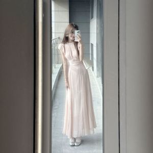 French Gentle Style Slim Fit Dress Waist Cinched Fairy Long Dress Summer 2026 Fashionable Unique Elegant Soft Polyester Fiber