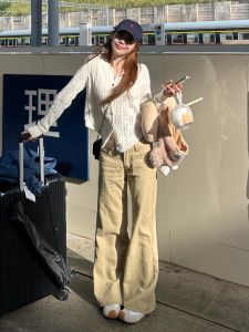 Loose Straight Leg Jeans High Waist Khaki Womens Spring Autumn New Style Not Tight Fit Floor Length Trousers Casual Jeans