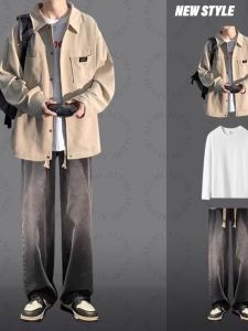 Corduroy Long Sleeves Shirt Mens Clothing Outwear Spring and Autumn Fancy Casual Suit Teenagers Handsome Wear a Suit