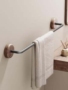 Walnut Wood Towel Rack Single Rod Bathroom Storage Shelf Wall Mounted No Drilling Required Towel Holder for Bathrooms