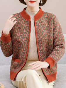 Hengyuanxiang Ladieswear Velvet Padded Thickened Coat Female Middle-Aged and Elderly Thermal Top Grandma Winter Clothes Woolen Sweater Cardigan