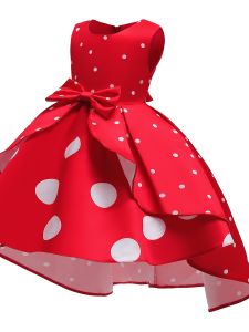 ชุดเดรสสตรีทสีแดงลายจุดวินเทจสำหรับเด็กผู้หญิง ชุดเดรสเจ้าหญิงสำหรับการแสดง ชุดเดรสเด็กผู้หญิง ชุดเดรสฤดูใบไม้ผลิ ชุดเดรสวันเกิด