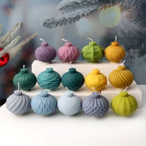 Geometric Ball Candle Silicone Mold 3D Embossed Round Ball Candle Aromatherapy Plaster Mold DIY Christmas Ball Mold Home Decor