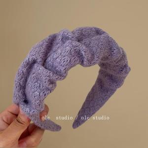 Romantic Purple Wide Edge Woolen Hairband Gentle Vintage French Style Headband Enhanced Forehead Pleated High-End Feeling