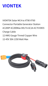 VIONTEK Solar TUV MC4 to XT90 XT60 XT60i-F Connector Portable Generator Station Anker AC200P AC200Max DELTA AC2A AC70 EB55 Ecoflow Charge Cable 12 AWG Gauge Tinned Copper Wire 12-45V 30A 1350 Watt Max.