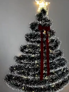 2M Christmas Garland with Bow Silver Tinsel Ornament for Christmas Tree Wall Door Decoration Holiday Party Decorations