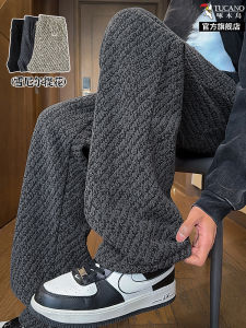 Quần Ống Đứng Rộng Rãi Thoải Mái Cho Nam Mùa Thu Đông Cỡ Lớn Quần Nỉ Họa Tiết Hoa Cỡ Lớn Cạp Vừa Quần Dài Thường Ngày