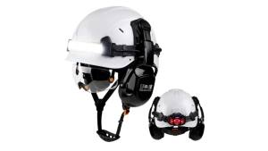 CE Safety Helmet With Built In Goggles Earmuffs Led Headlight Strip and Warning Taillight ABS Light Weight Construction Hard Hat